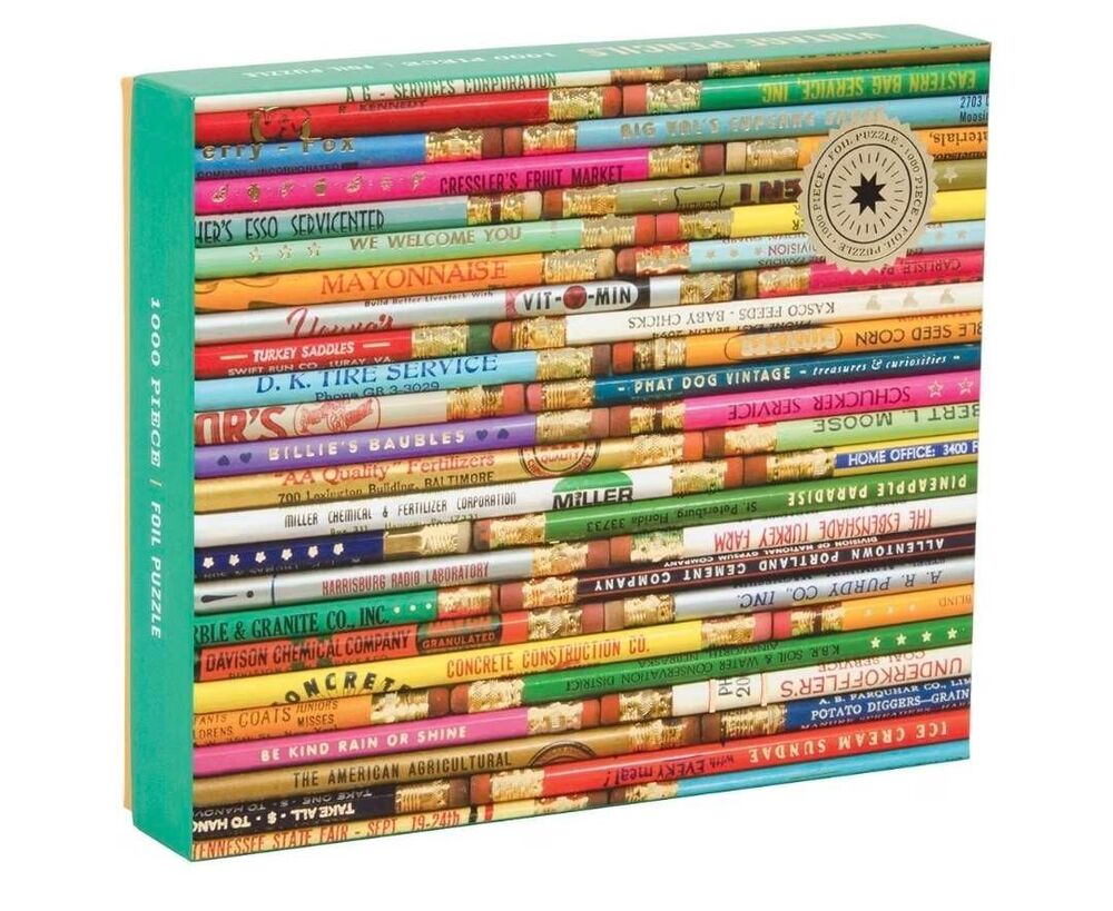 Galison Phat Dog Vintage Pencils 1000-Piece Foil Puzzle - Complete & Clean